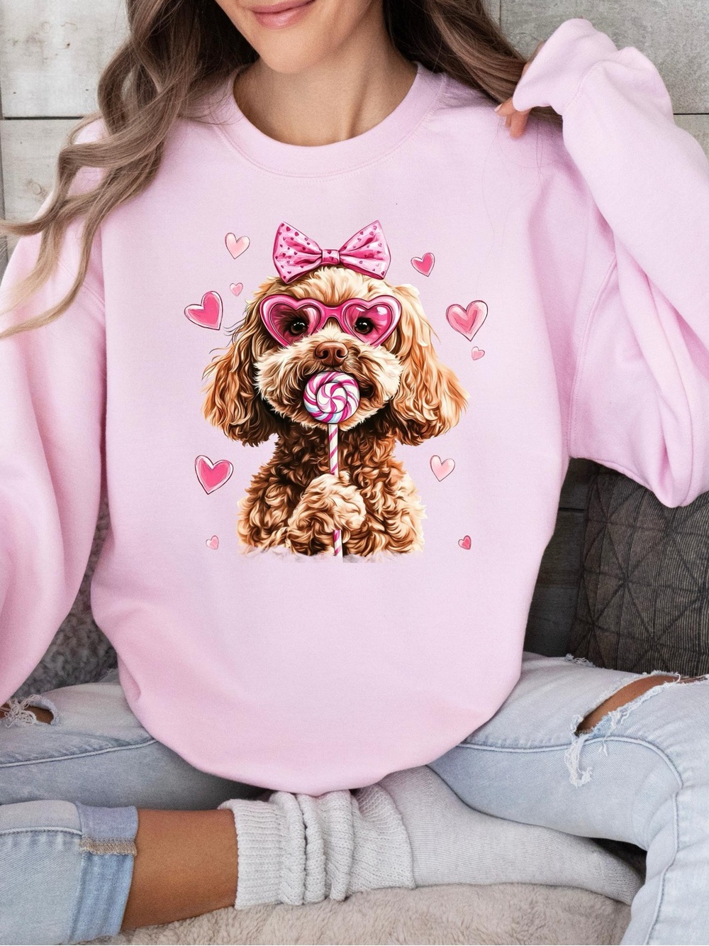 Gildan Light Pink Puppy Lollipop Sweatshirt